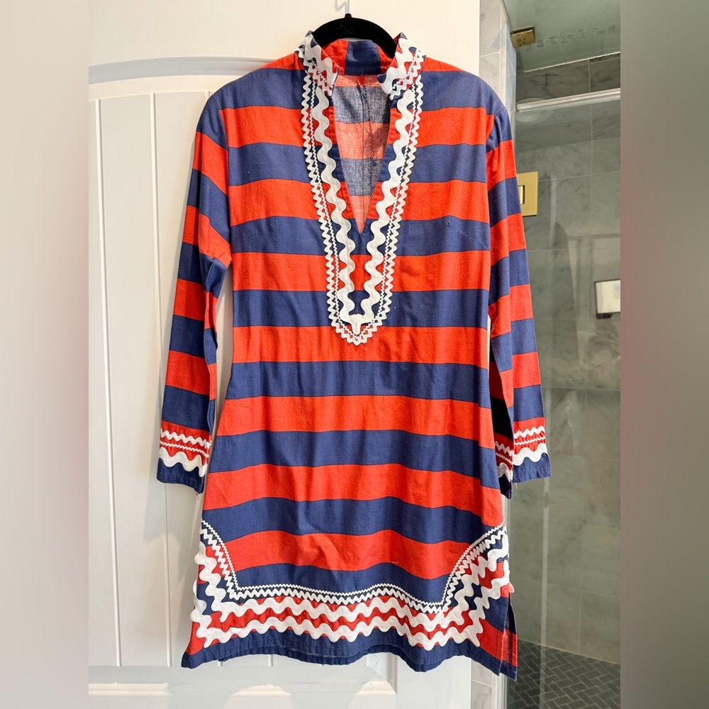 Sail to Sable navy red long sleeve classic tunic white grosgrain ric-rac Size 0